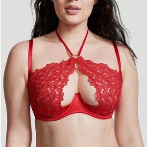 NWT-Victoria’s Secret Sweetheart Lace Open Cup Halter Bra, 36D